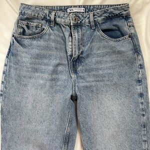 Zara Blue Straight Jeans with Distressed Details